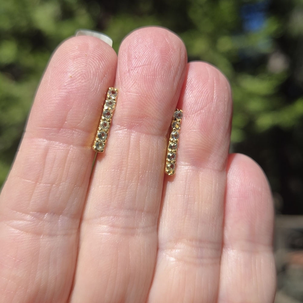 Blue Topaz Natural Gemstone Sterling & Gold Bar Earrings 3k Each - Picture 7 of 9